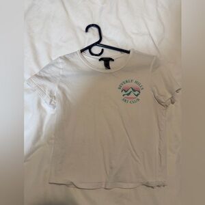 ☀️🌴Forever 21 White Crop Tee with Teal & Pink Ski Club Graphic